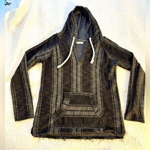 Men’s Black and Gray Hooded “rug” pullover. SMALL